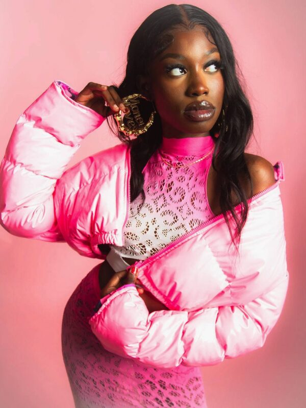 Pink puffer jacket for women